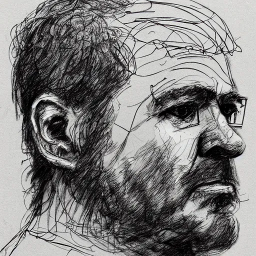 Image similar to a realistic yet scraggly portrait sketch of the side profile of a stern and sophisticated the heavy, trending on artstation, intricate details, in the style of frank auerbach, in the style of sergio aragones, in the style of martin ansin, in the style of david aja, in the style of mattias adolfsson