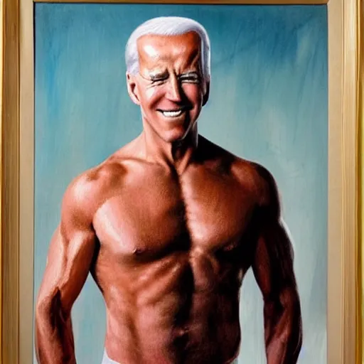 Prompt: a painting of a shirtless, muscular, sexy, handsome joe biden.