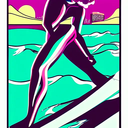 Image similar to vaporwave pop art surfer sloth illustration by patrick nagel