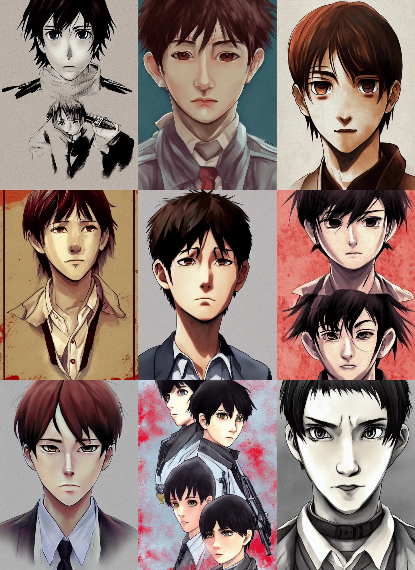 Prompt: shinji ikari, red dead redemption art style, realistic anime, portrait, beautiful face, symmetrical face, art by mecharene