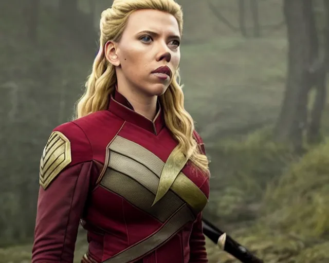 Image similar to starfleet uniform, portrait of scarlett johansson as lagertha, in starfleet uniform, from the tv series vikings