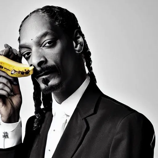 Prompt: snoop dogg with a banana in his nose