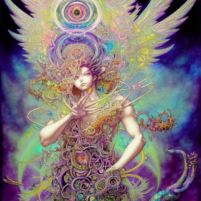 Image similar to psychedelic angelic big chungus by yoshitaka amano, and peter mohrbacher, ayahuasca, sacred geometry, esoteric art, watercolor