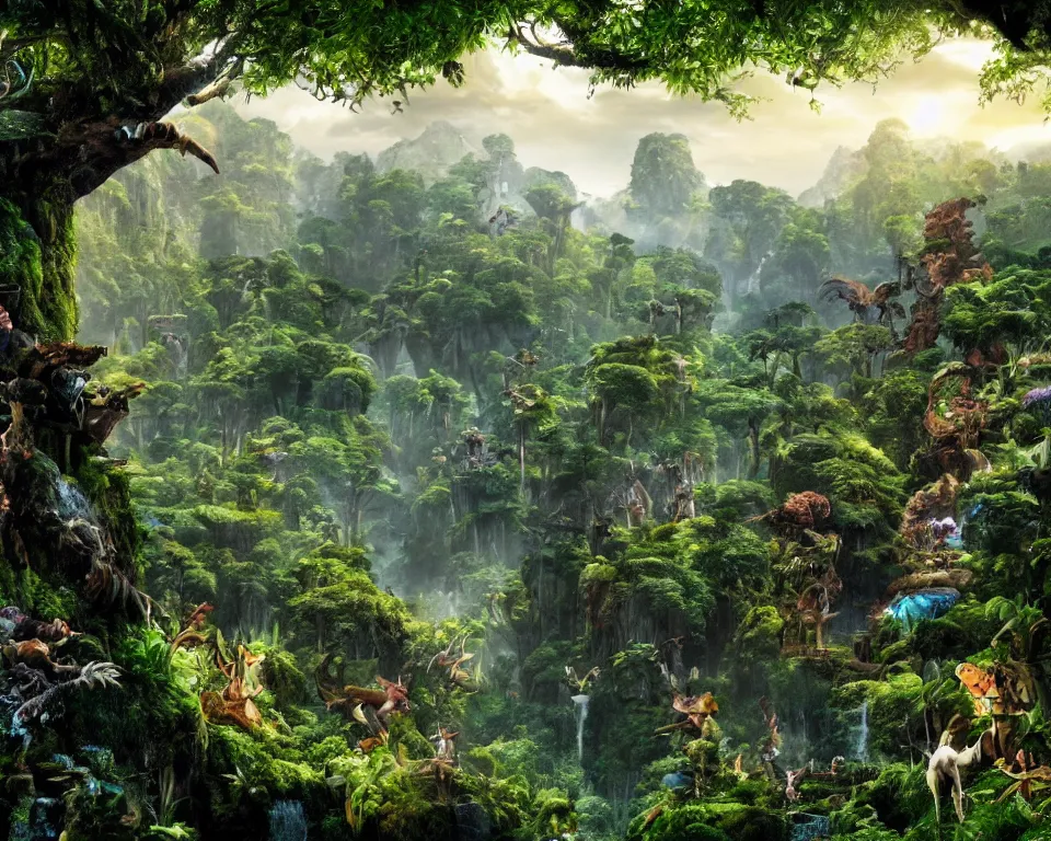 Image similar to the beastlands, avatar ( 2 0 0 9 ), lush landscape, jungle landscape