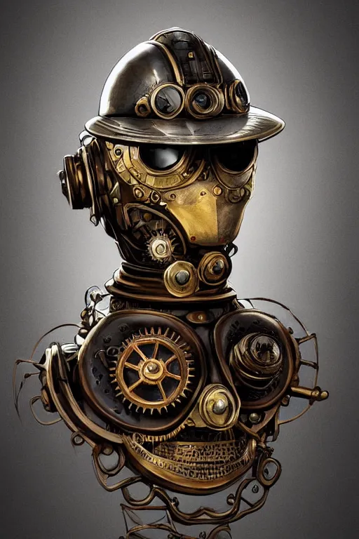 Image similar to steampunk helmet fantasy art mask robot ninja stylized digital illustration sharp focus, elegant intricate digital painting artstation concept art global illumination ray tracing advanced technology chaykin howard and campionpascale and cooke darwyn and davis jack