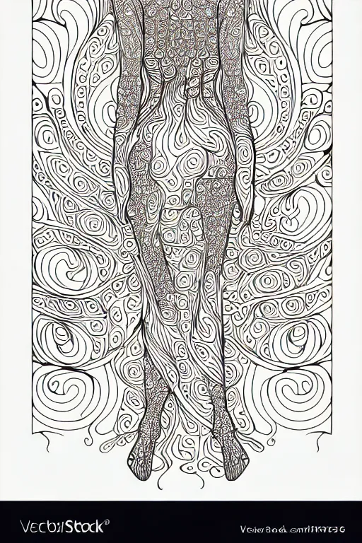 Image similar to abstract women statue ornate luxury fractal color ink drawing line art colouring page, vector, margins, fine lines, centered