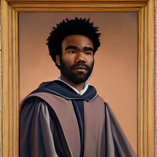 Prompt: Renaissance oil portrait of Childish Gambino / Donald Glover as a scholar, high-quality realistic oil painting with detailed strokes, Childish Gambino / Donald Glover as a robed Renaissance scholar