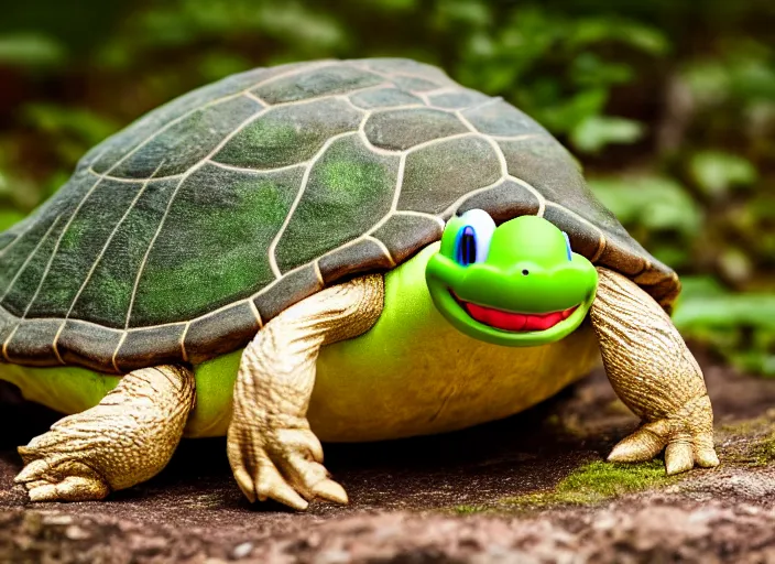 Image similar to national geographic wildlife photo of real life yoshi yoshi in real life in the wild, dinosaur turtle, 8 k, 8 5 mm f 5. 6