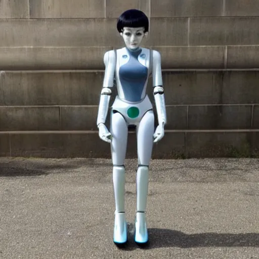 Prompt: full body shot of a female android robot inspired by ghost in the shell