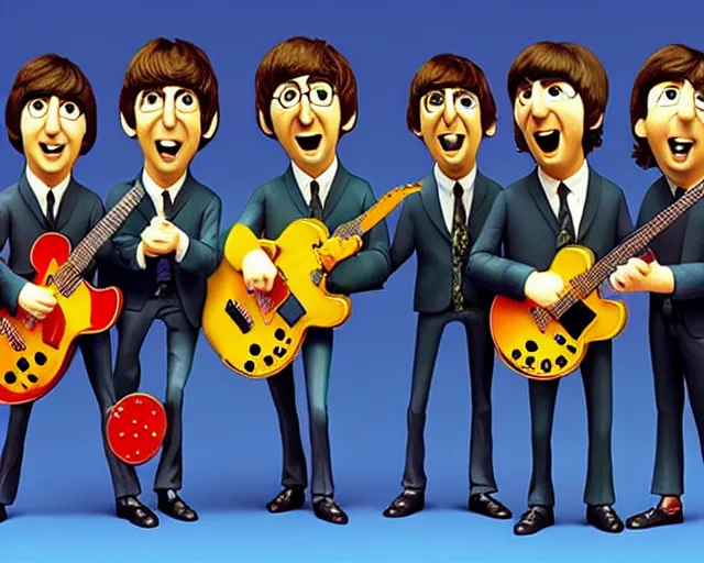 Prompt: The Beatles as Pixar figurines, vibrant, hyperrealistic, Maximalism, mystical, ornate, Intricate