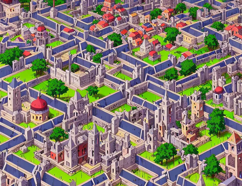 Image similar to isometric view of a medieval city, by nashimanga, anime illustration, anime key visual, beautiful anime - style digital painting by wlop, amazing wallpaper