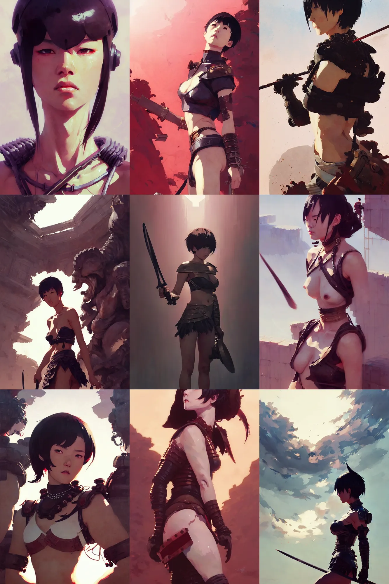 Prompt: hyper - realistic portrait of gladiator arena, extreme detail, in style of pan ren wei, ilya kuvshinov, yoji shinkawa, atey ghailan, krenz cushart, by greg rutkowski, by greg tocchini, by james gilleard, by joe fenton, by kaethe butcher, grunge aesthetic