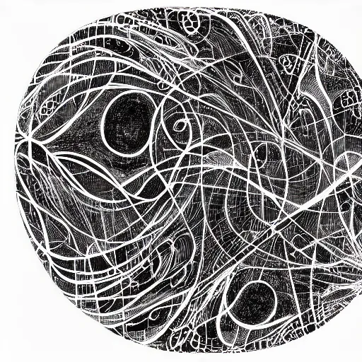 Image similar to abstract black and white concept art graphic painting illustrating neural network, overcomplicated, math inspired, hyper detailed, psychodelic, creepy