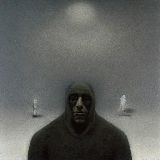 Image similar to joe rogan as a zdzisław beksinski painting, dark, epic