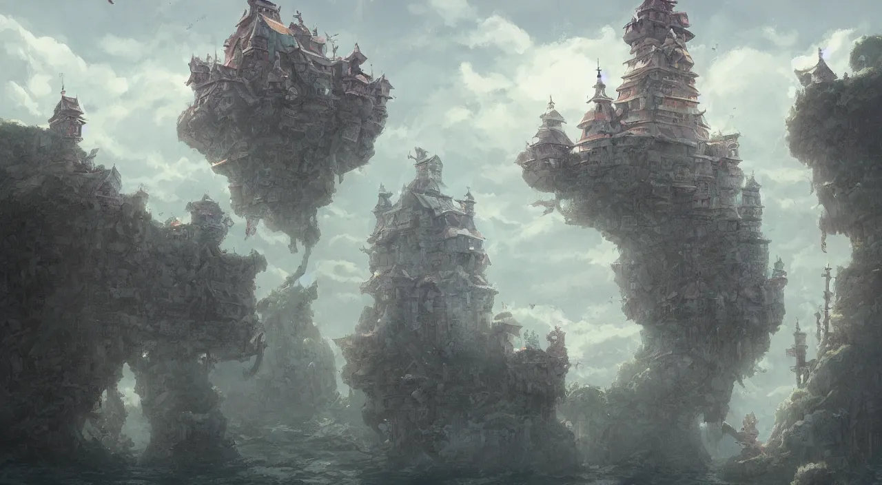 Image similar to the floating castle, by studio ghibli and greg rutkowski,