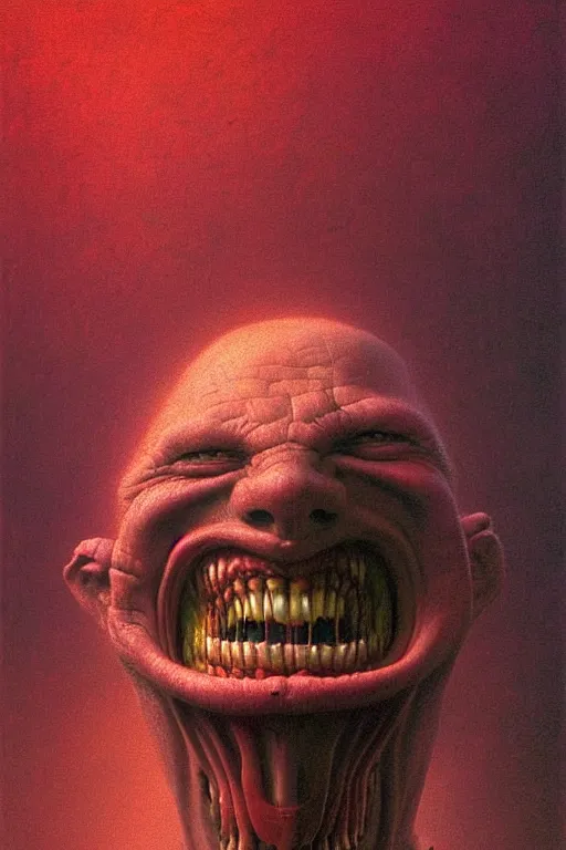 Image similar to potrait of a guy manically laughing!! at a your mom joke, by zdzislaw beksinski, by dariusz zawadzki, by wayne barlowe, gothic, surrealism, cosmic horror, lovecraftian, cold hue's, warm tone gradient background, concept art, beautiful composition