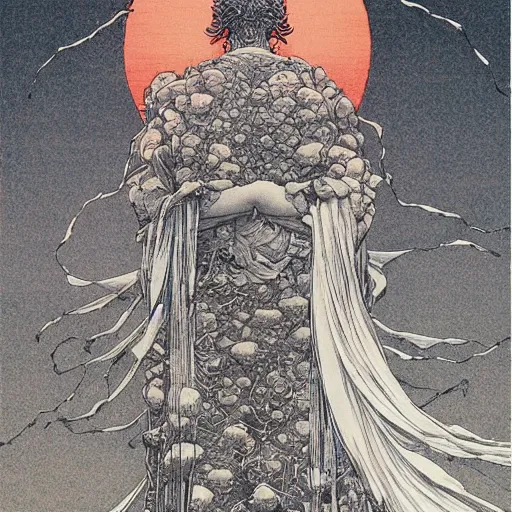 Prompt: !dream A rose covered statue of a demon, rocky surface with fractures of lines, gazing upwards towards the heaven, style of solarpunk, by Takato Yamamoto and Gigadō Ashiyuki