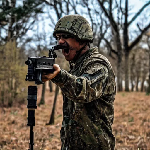 Image similar to a rocket launcher explosive deer military animal beast, huge, powerful, rocket, launcher, scary, anger, rage, canon eos c 3 0 0, ƒ 1. 8, 3 5 mm