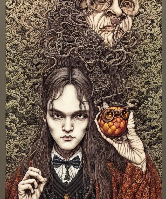 Image similar to portrait painted in jacek yerka style drawn by vania zouravliov and takato yamamoto, inspired by harry potter, intricate acrylic gouache painting, high detail, sharp high detail, artstation