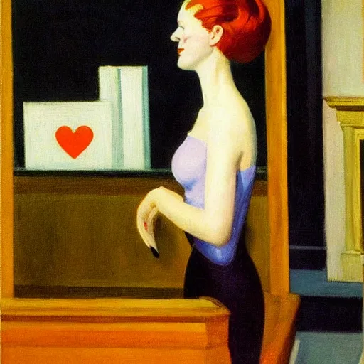 Image similar to radio, city, queen of hearts, painting, by edward hopper