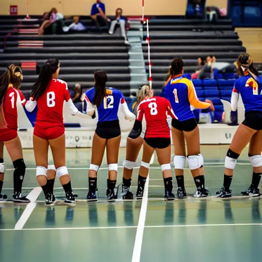 Image similar to highly detailed sports photography of a girls volleyball game