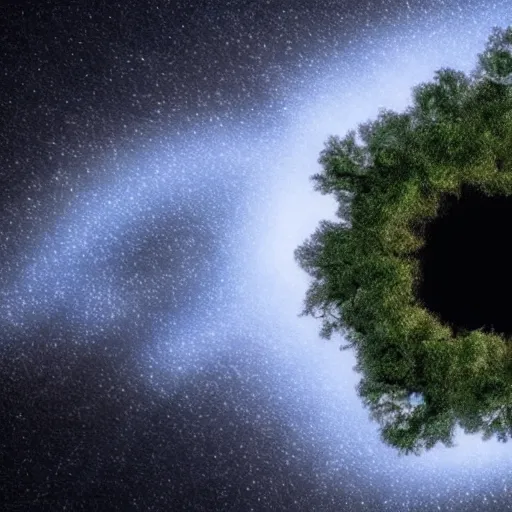 Prompt: 🌳 of galaxy in a black hole ,glowing, cinematic, 8k ,realistic, fiction