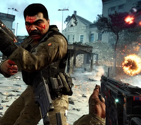 Image similar to george lopez shooting zombies in call of duty, zombies, ps 4