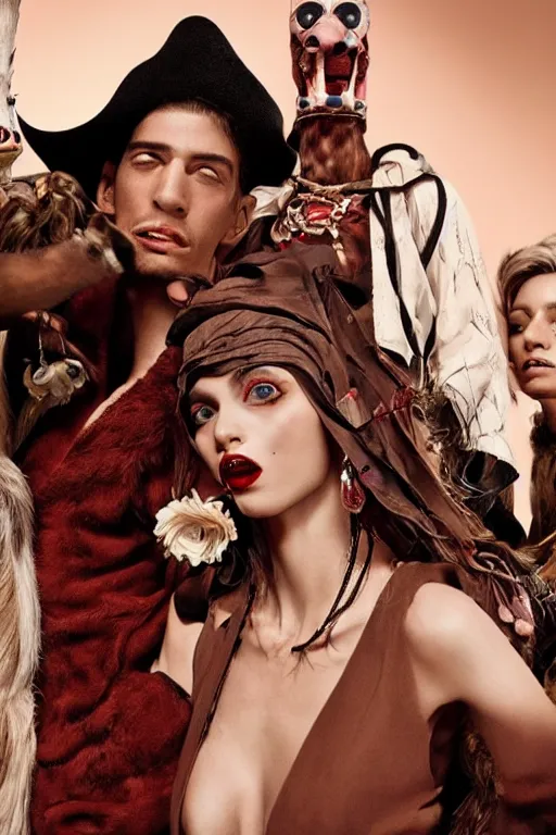 Image similar to dolce & gabbana campaign featuring jar jar binks as a female cowgirl, long eyeslashes, huge juicy lips, big seductive eyes, shot by mario testino, realistic vfx simulation