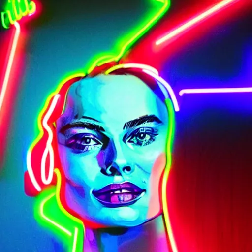 Prompt: margot robbie as 3 d neon art, hyper detailed