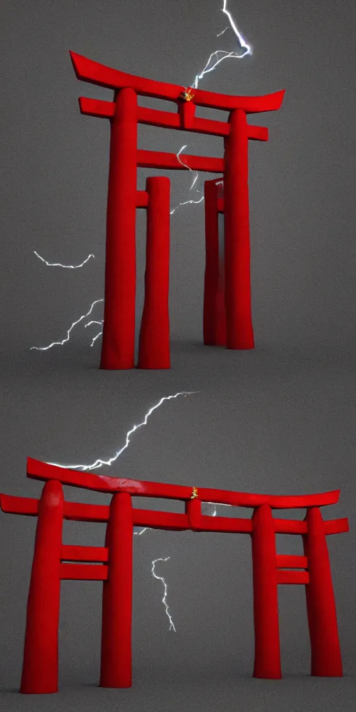 Image similar to 3 d render of a red torii gate sculpture, chrometype, made of liquid metal and marble, neotribal with thorns, japanese temple, raytraced, volumetric lightning, 8 k, by zhelong xu, ouchh and and innate studio