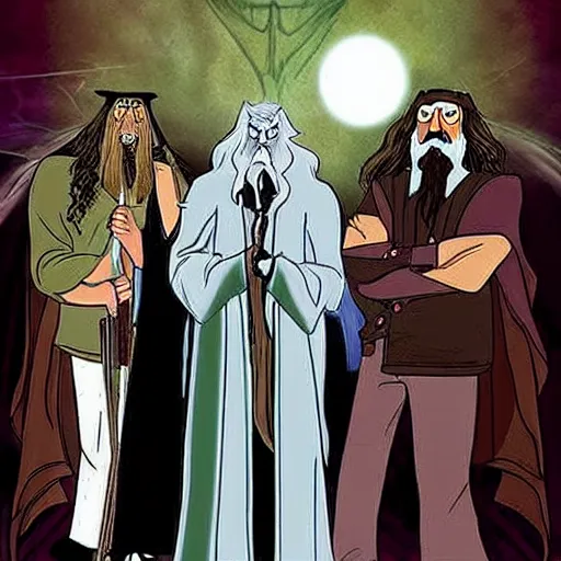 Image similar to gandalf in the cartoon metal band metalocalypse