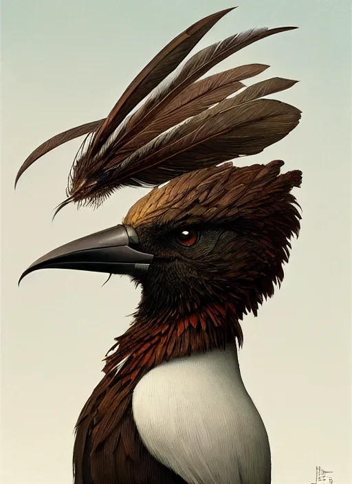 Prompt: rpg! profile! portrait of humanoid bird on white background, beak, feathers, rifleman, intricate, highly detailed, digital painting, artstation, concept art, smooth, sharp focus, illustration, art by norman rockwell emiliano ponzi andrey remnev yoann lossel aaron jasinski, 8 k