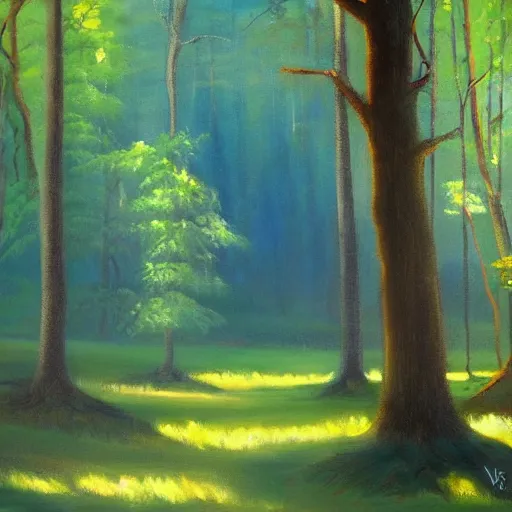 Prompt: a beautiful painting of a forest by george varodi. trending on artstation