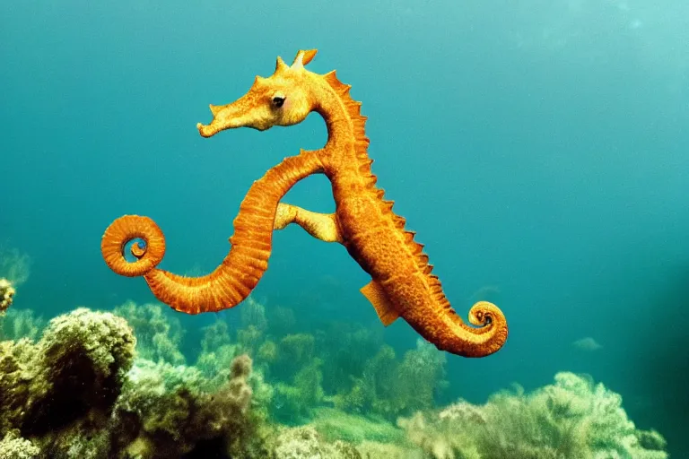 Image similar to underwater photo of a seahorse jiraffe hybrid by national geographic