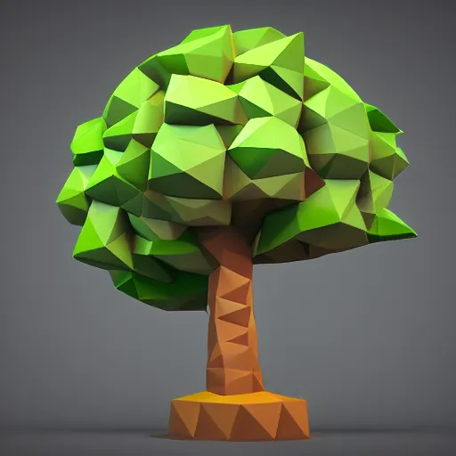 Prompt: a low poly 3d object of the tree used in mobile game, large and majestic