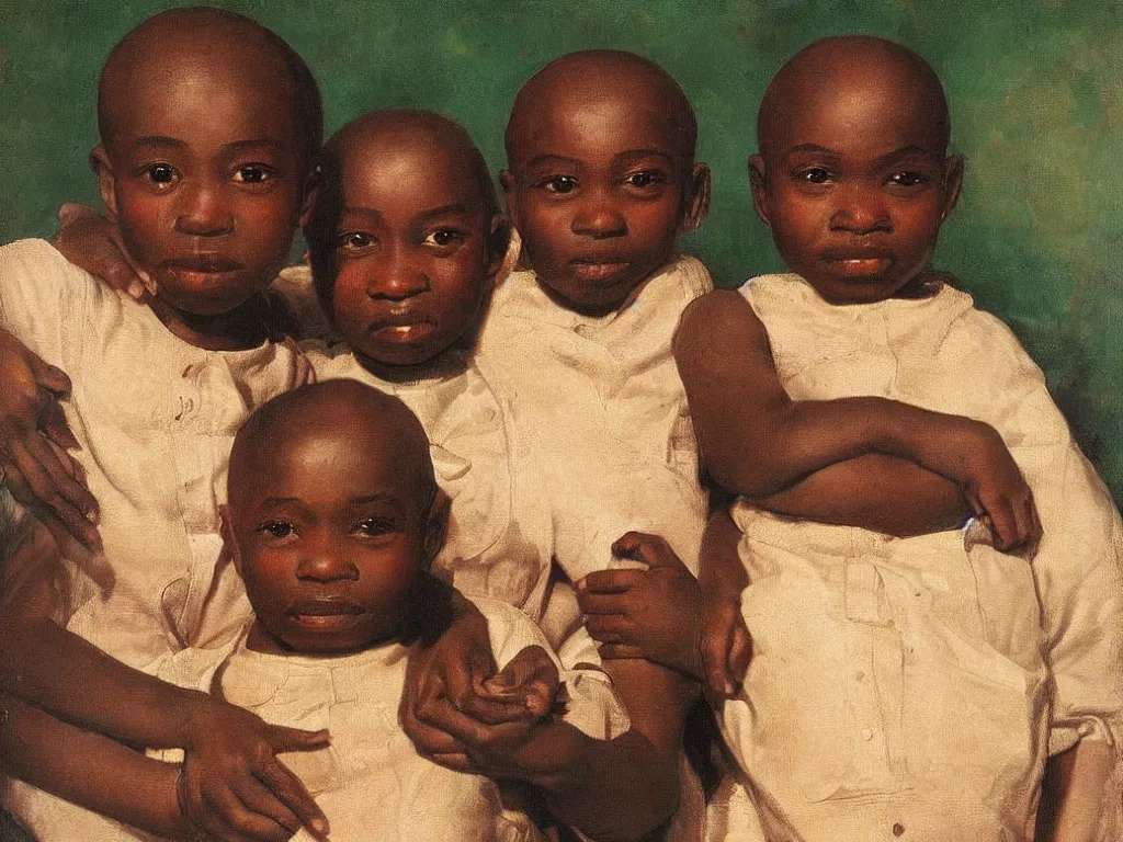 Prompt: Gentle portrait of African Siamese twins. Painting by Velasquez