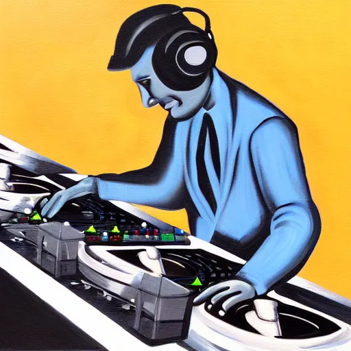 Prompt: painting of a dj mixing, trending on art station, deco art