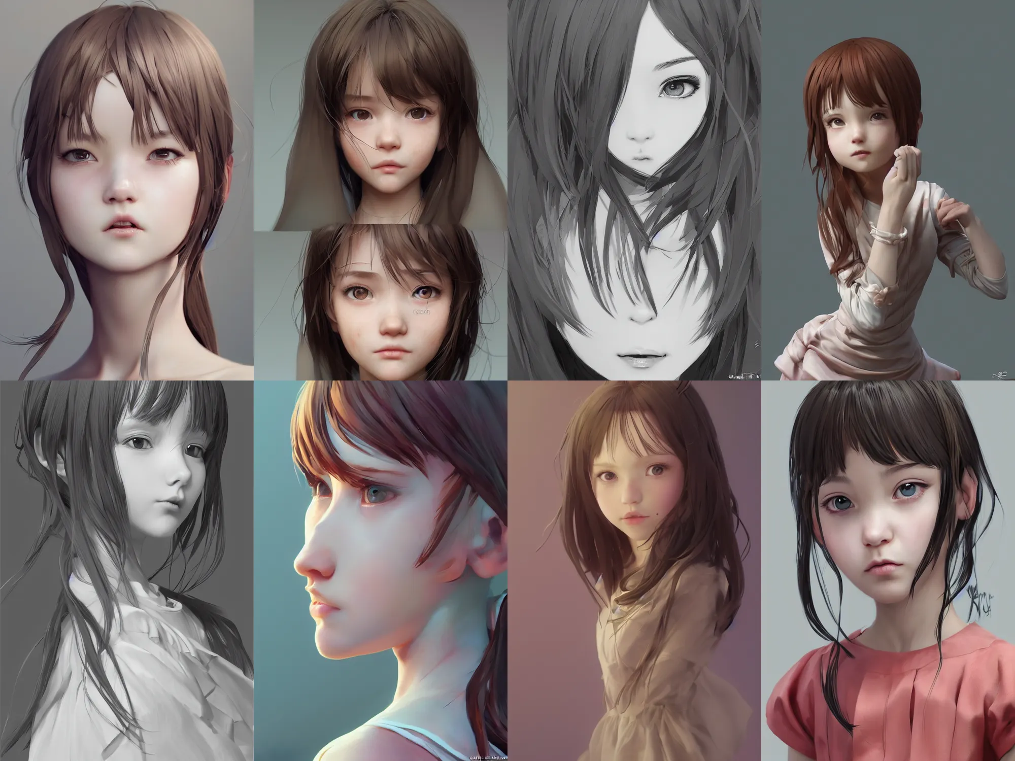 Image similar to complicated dynamic composition,realistic style at CGSociety by WLOP,ilya kuvshinov,krenz cushart,Greg Rutkowski,trending on artstation. Zbrush sculpt colored,Octane render in Maya and Houdini VFX,realistic close-up face of cute young girl,expressing joy,wearing dress,silky hair, deep eyes.Amazing textured brush strokes.Cinematic dramatic atmosphere,sharp focus, soft volumetric studio lighting.