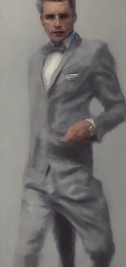 Prompt: a very high resolution photo of a man wearing a suit oil painting, digital art trending on artstation. hq 8 k.