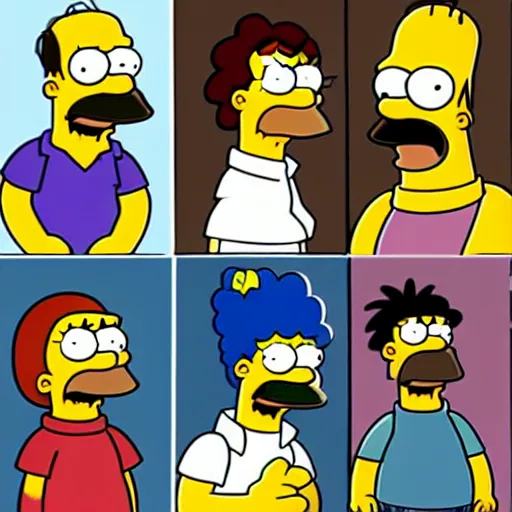 Prompt: the cast of the simpsons playing the roles in clerks