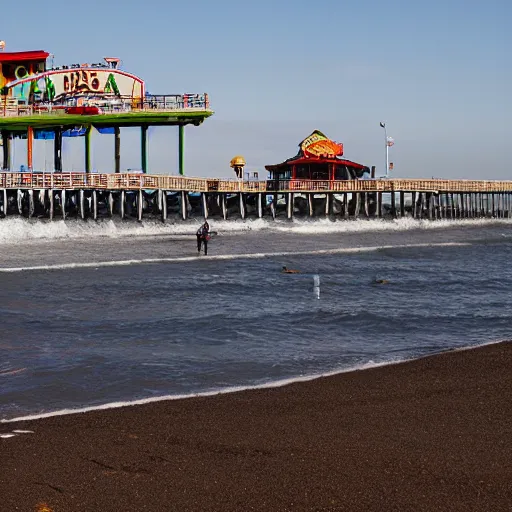 Image similar to Santa Monica pier destroyed by a tsunami