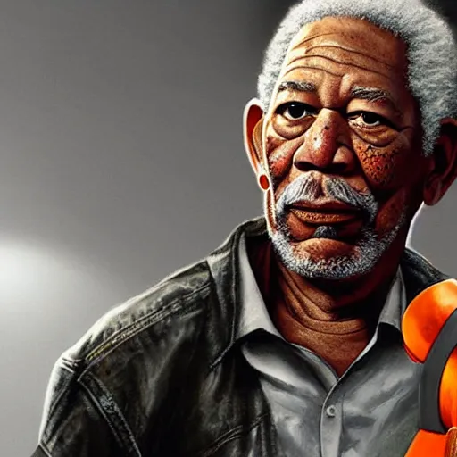 Image similar to A photorealistic illustration of Morgan Freeman wearing Gordon freeman's armor