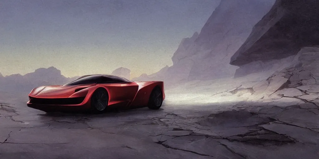 Image similar to sport car 2 0 2 2, volumetric light from nearby sources, style by caspar david friedrich and wayne barlowe and ted nasmith.