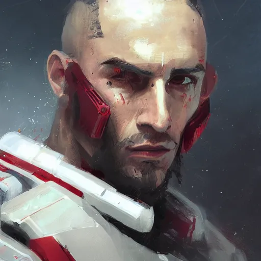 Image similar to portrait of a man by greg rutkowski, a soldier of the galactic triunvirate wearing a red and white tactical gear, star wars expanded universe, highly detailed portrait, digital painting, artstation, concept art, smooth, sharp foccus ilustration, artstation hq