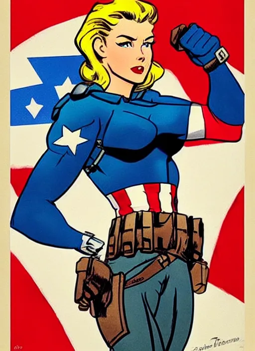 Image similar to gorgeous female captain america standing on a pile of defeated, beaten and broken ss soldiers. feminist captain america wins ww 2. american ww 2 propaganda poster by rob liefeld and pixar. gorgeous face. pin up. overwatch.