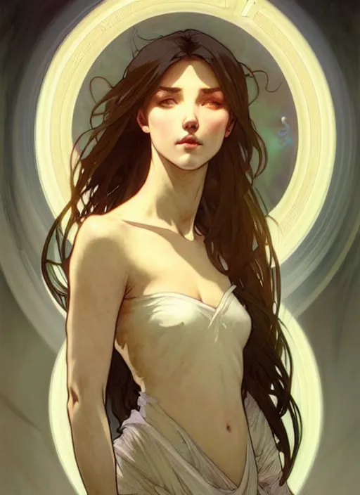 Image similar to digital character concept art by artgerm and greg rutkowski and alphonse mucha. clear portrait taken in 2 0 2 2 of a young wife blessed by god to uncontrollably become overwhelmingly perfect!! blonde, clothed! obviously feminine holy body!! light effect. hyper detailed, glowing lights!! intricate, elegant, digital painting, artstation, smooth, sharp focus