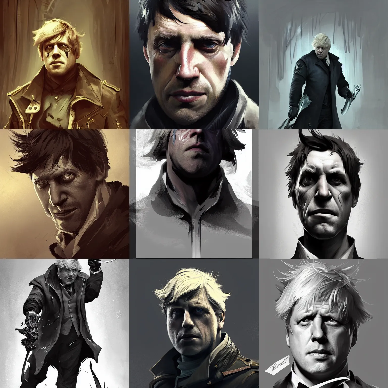 Prompt: an illustration of boris johnson by cedric peyravernay. dishonored concept art. amazing details, dramatic lighting. stylized