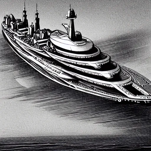 Image similar to Russian ship of the 22nd century very detailed drawing style, epic style, futuristic style