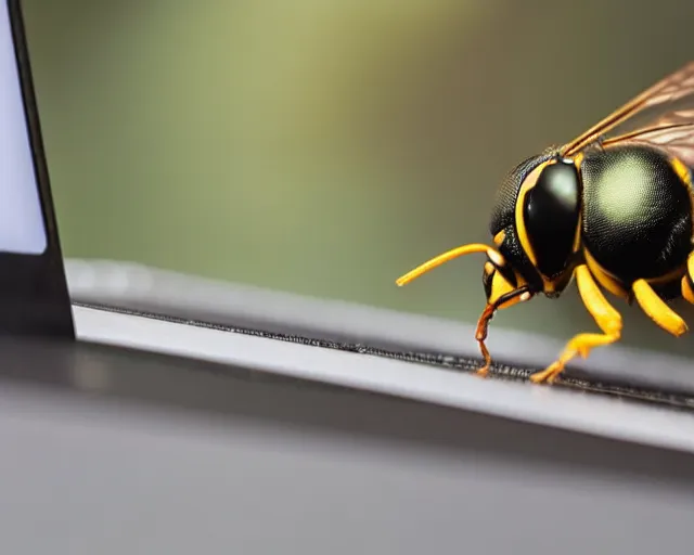 Image similar to a wasp typing on a laptop