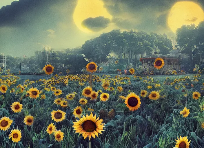 Image similar to 🪐🌻, lowbrow inthe style of camille rose garcia, matte painting, 8 k,